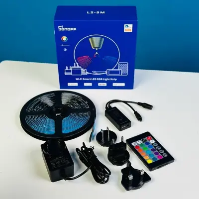 WiFi + Bluetooth RGB LED Strip Light- Work With Alexa, Google Home, Dance With Music (16 Feet, Sonoff L2)