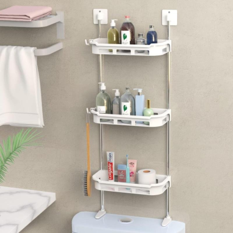 3 Tier Toilet Tank Storage Rack – Wall Mounted Bathroom Organizer (No Drill)