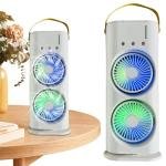 Double Head Air Cooler Mist Fan – Rechargeable Desk Cooler (3 Speeds + Remote + Night Light)