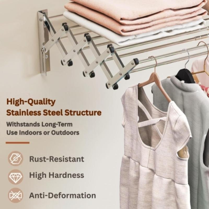 Stainless Steel Wall Mounted Towel Rack – Adjustable Bathroom Towel Holder with Hooks