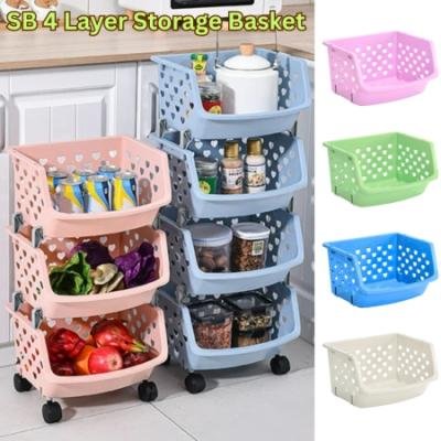 SB Storage Basket Multifunctional, 4 Layer High Capacity, Durable ,Stackable, Hollow-Out Household Storage Rack (KD073)
