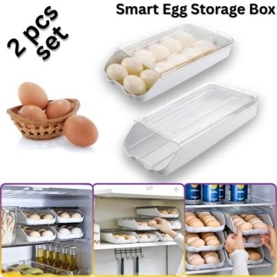 2 pcs Set Smart Egg Storage Box |2 pcs Set Sliding Egg Organizer for Fridge & Kitchen
