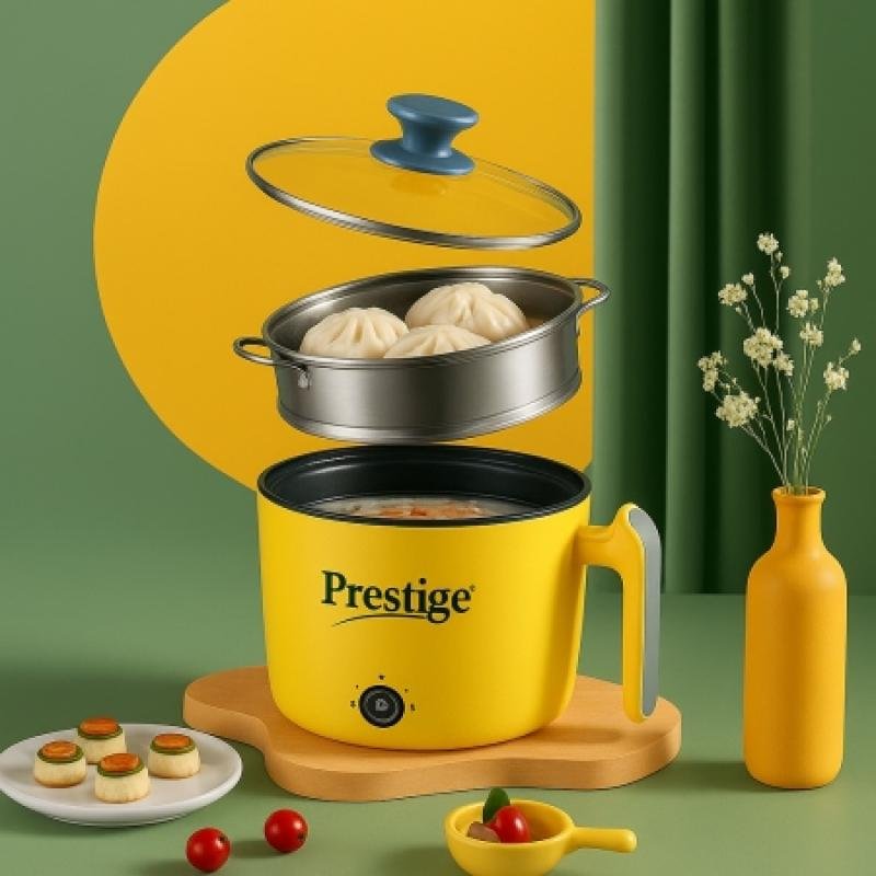 Prestige 22cm Electric Cooking Pot with Steamer – 1.8L Multifunction Kitchen Cooker