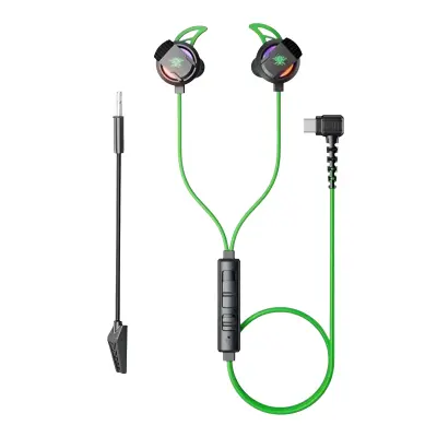 Plextone RX3 Plus Type-C Gaming Earphone with Detachable Dual Mic – Green
