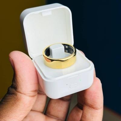 Smart Finger Ring for Fitness Tracking – With Charging Case – (Ring Size -10) – Golden