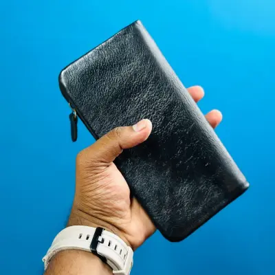 Classic Genuine Leather Trifold Long Wallet – Black