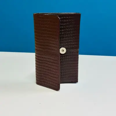 Crocodile Texture Original Leather Men’s Long Wallet – Brown